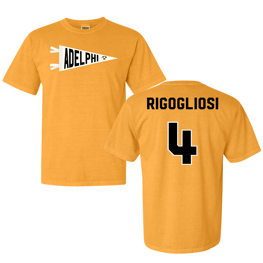 Adelphi University Baseball Gold Pennant Comfort Colors Tee - #4 Anthony Rigogliosi