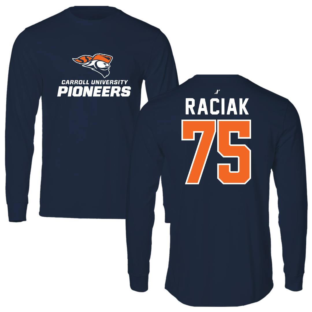 Carroll University Football Navy Long Sleeve - #75 Brendan Raciak