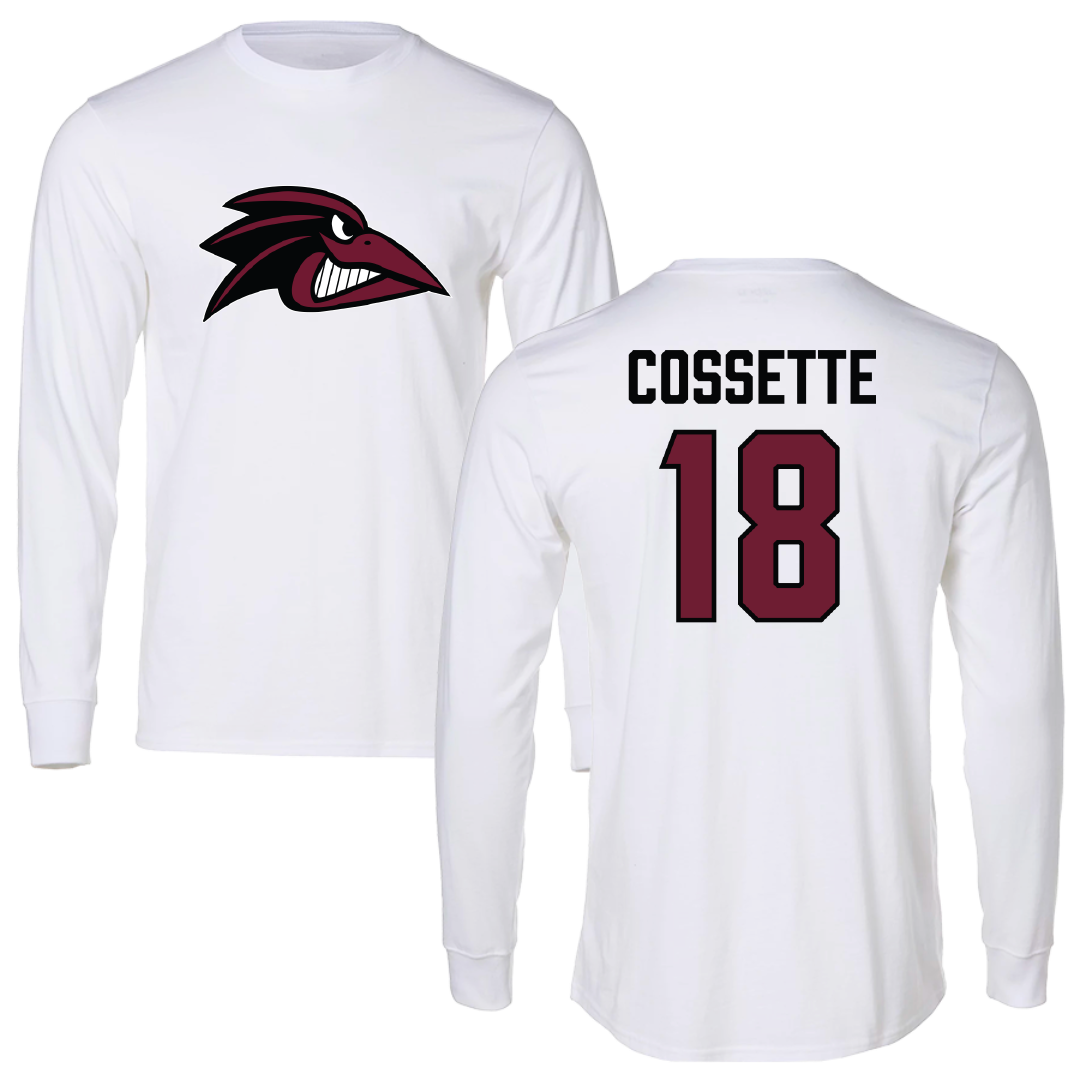 Franklin Pierce University Football White Performance Long Sleeve - #18 Owen Cossette