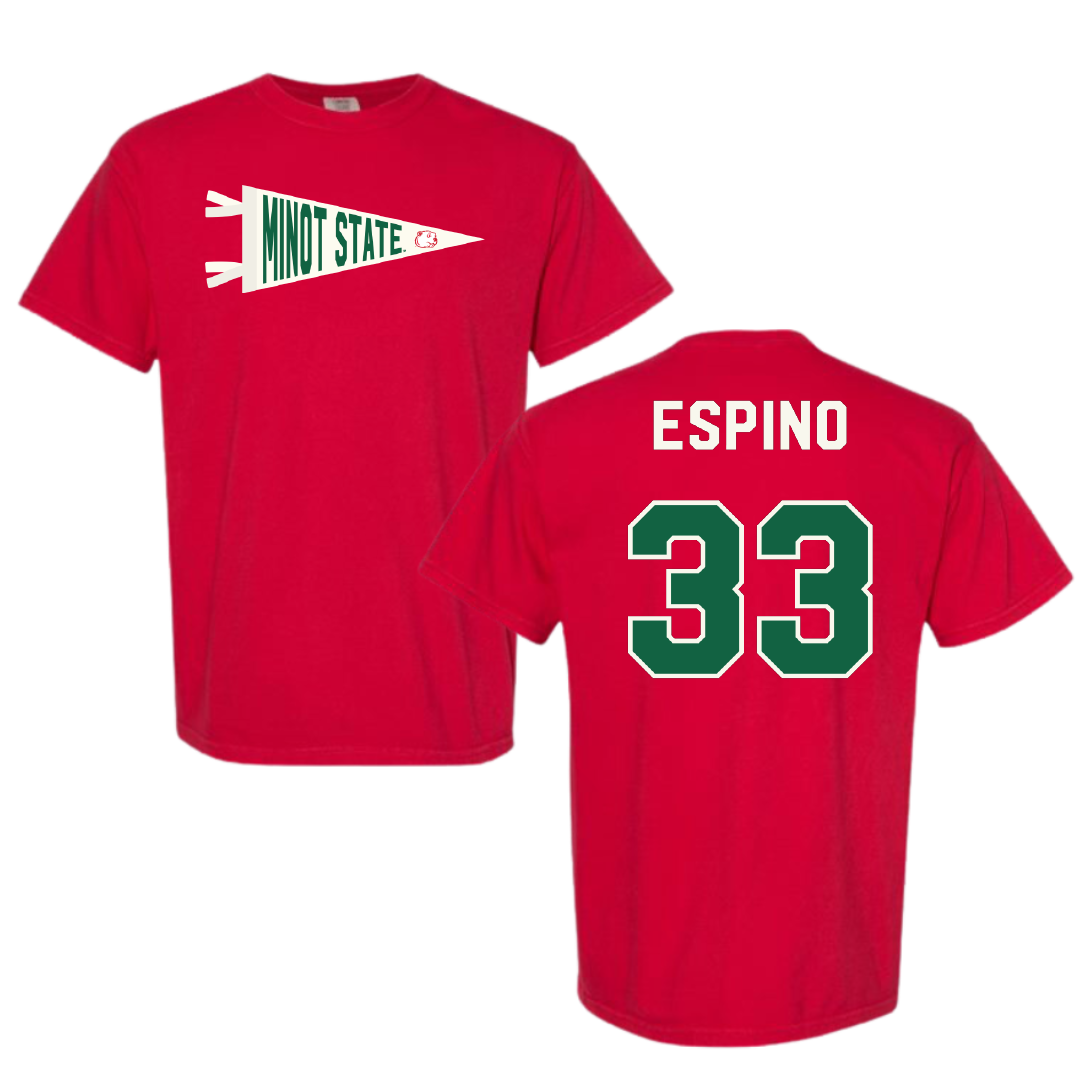 Minot State University Football Red Pennant Comfort Colors Tee - #33 Blake Espino