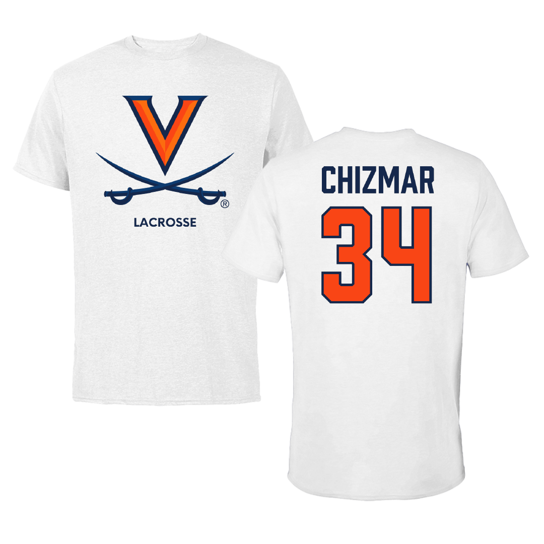 University of Virginia Lacrosse (M) White Tee - #34 Noah Chizmar