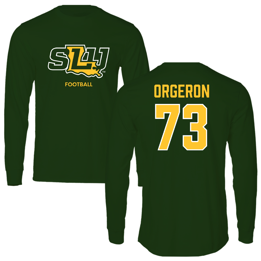Southeastern Louisiana University Football Forest Green Performance Long Sleeve - #73 Jhy Orgeron