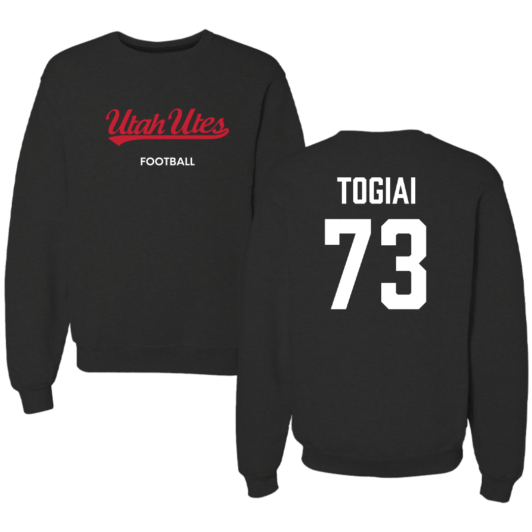 University of Utah Football Black Crewneck - #73 Tanoa Togiai