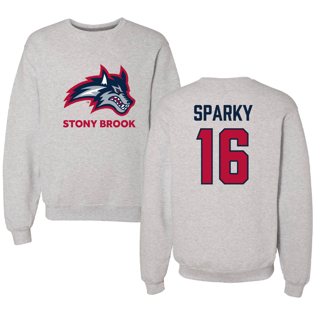 Stony Brook University Softball Light Gray Crewneck - #16 Melissa Sparky