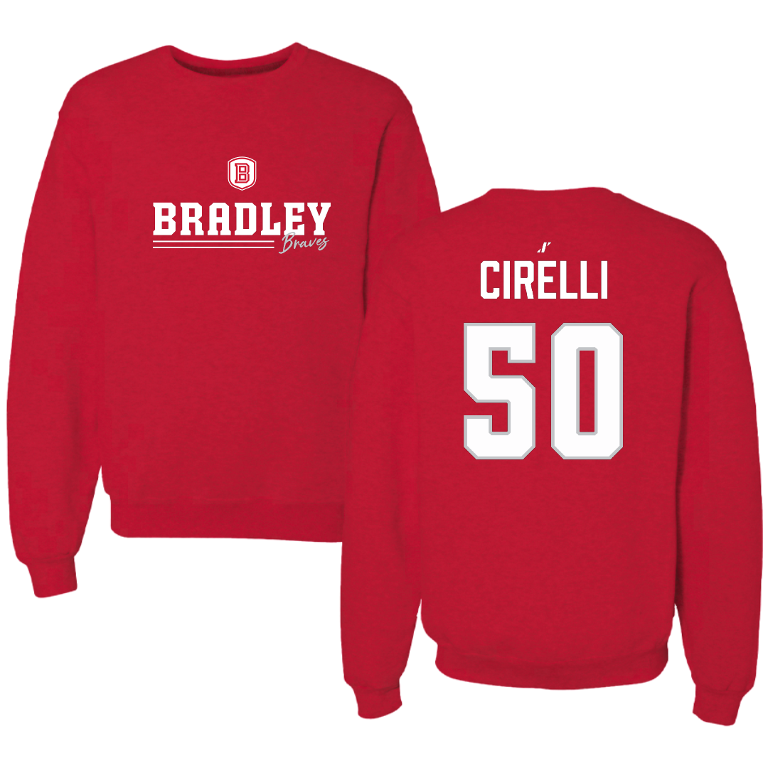 Bradley University Baseball Red General Crewneck - #50 Joey Cirelli