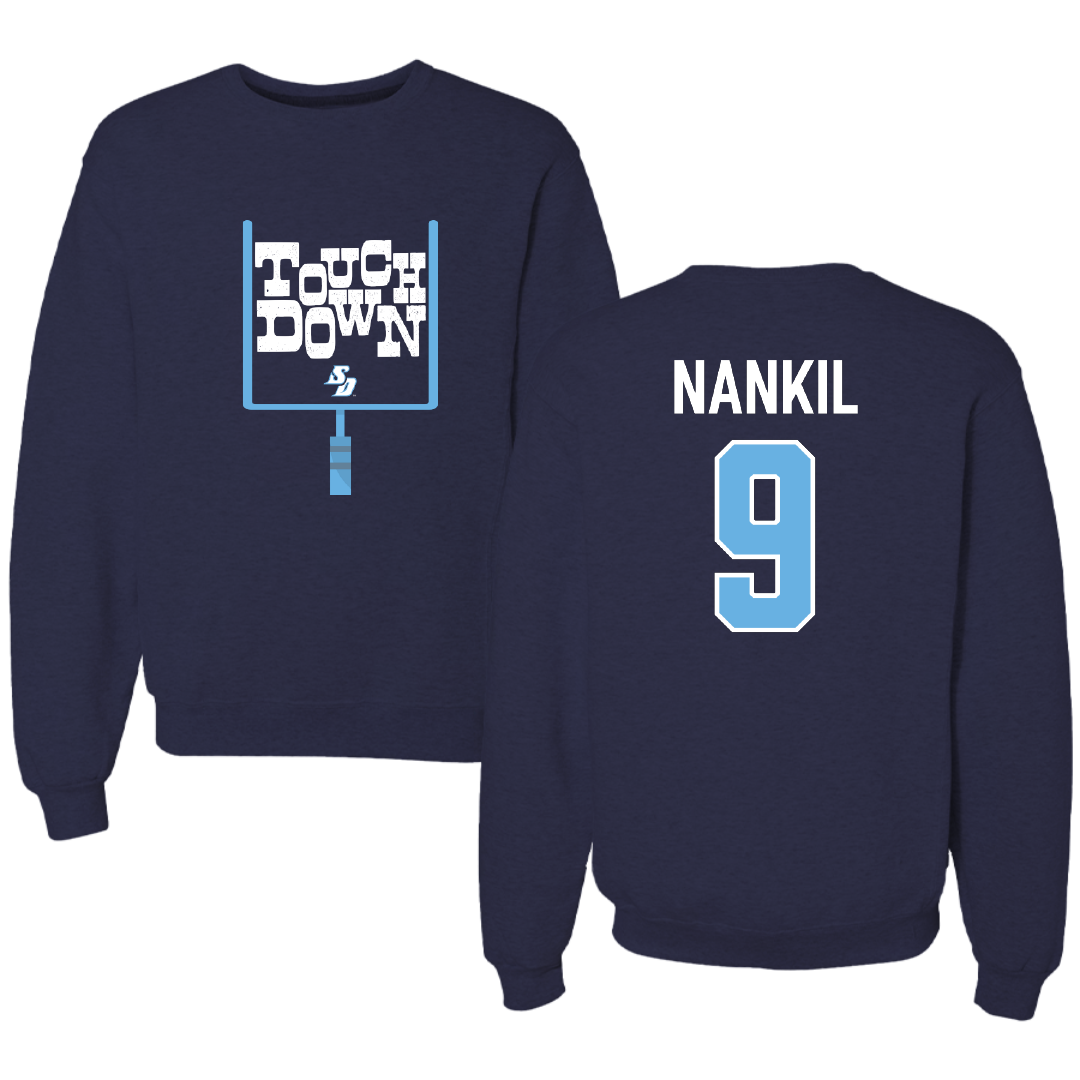 University of San Diego Football Navy Touchdown Crewneck - #9 Dom Nankil