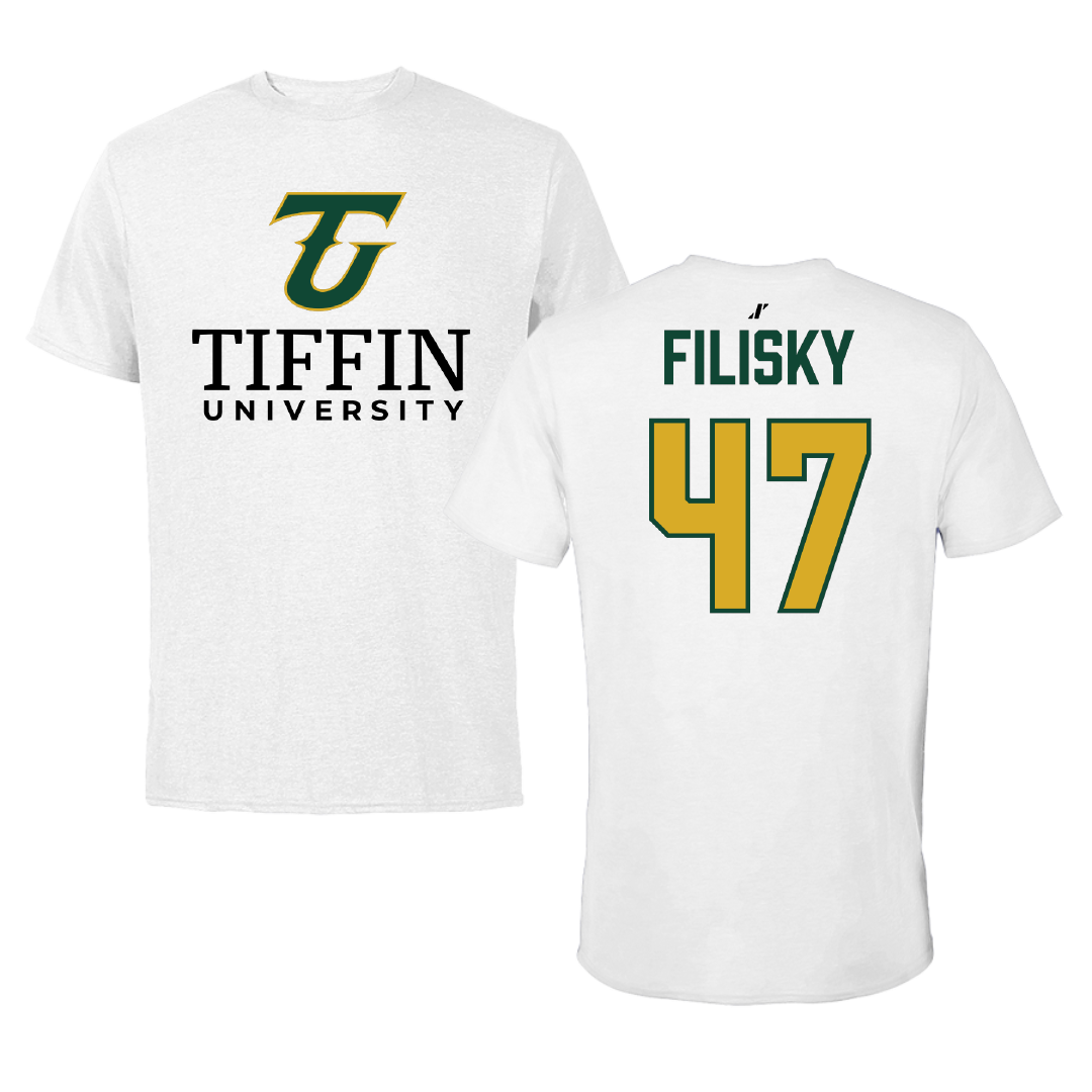 Tiffin University Baseball White Performance Tee - #47 Emmitt Filisky