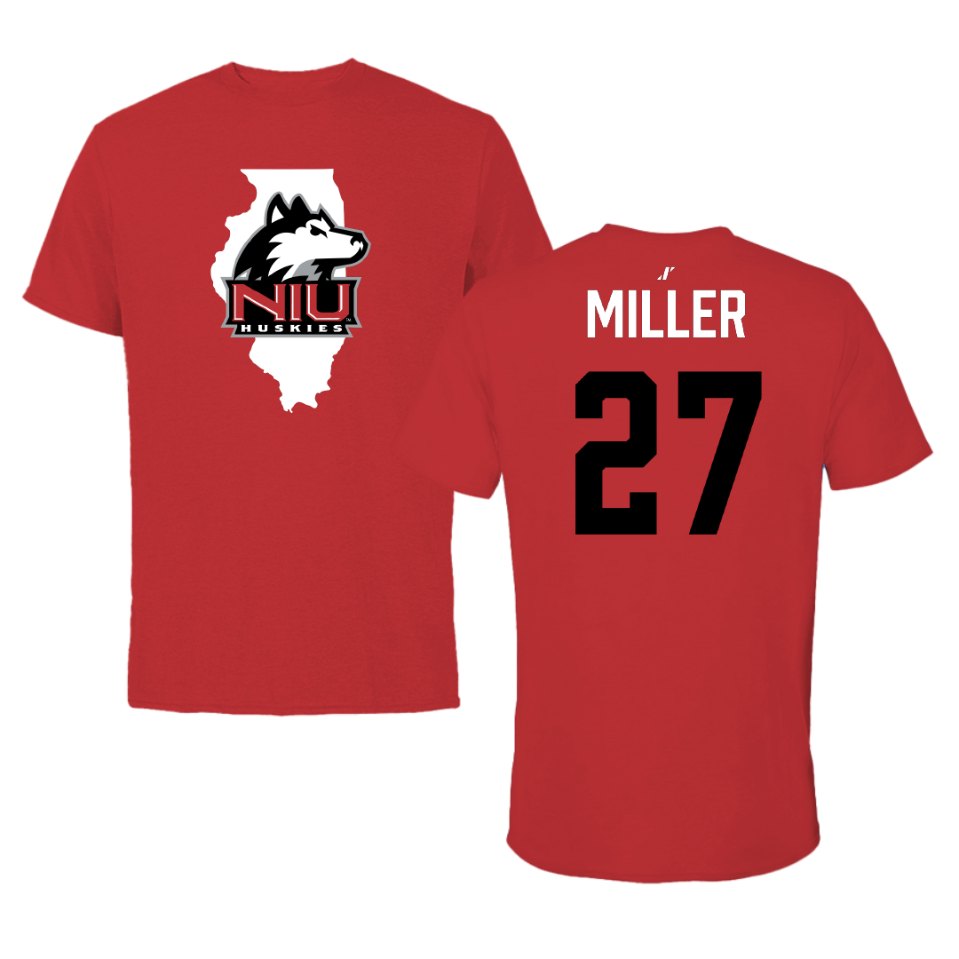 Northern Illinois University Softball Red State Tee - #27 Natalie Miller