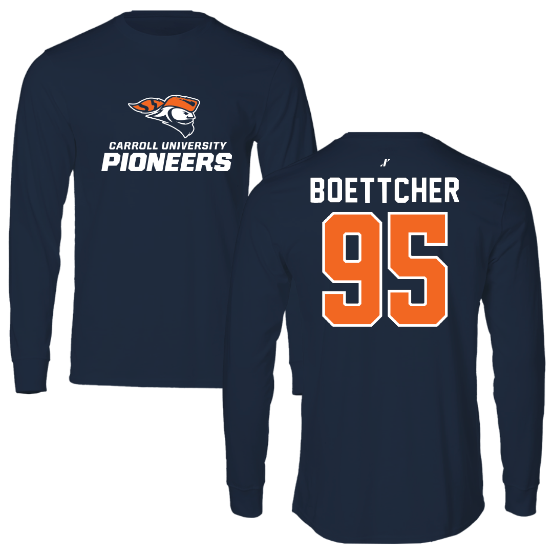 Carroll University Football Navy Performance Long Sleeve - #95 Alex Boettcher