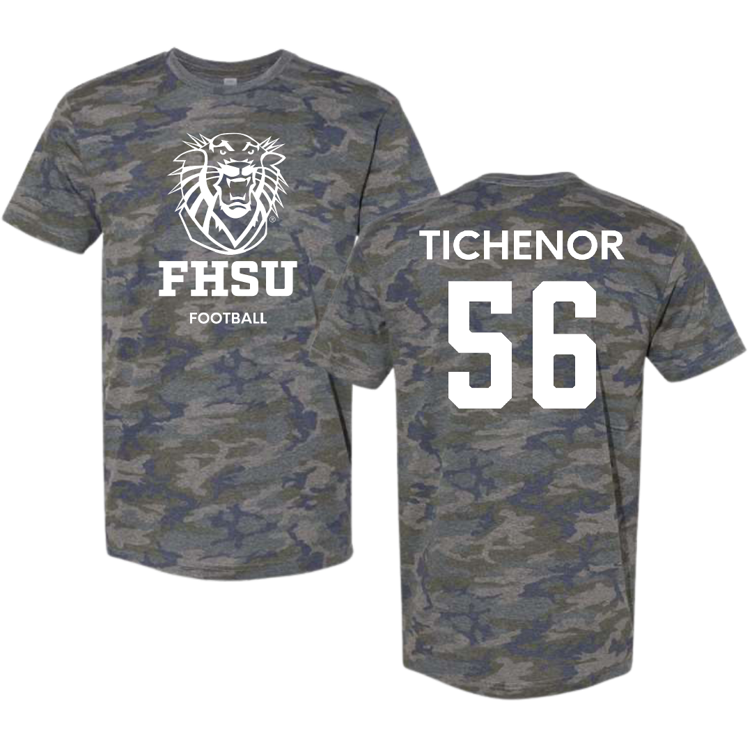 Fort Hays State University Football Vintage Camo Tee - #56 Kooper Tichenor
