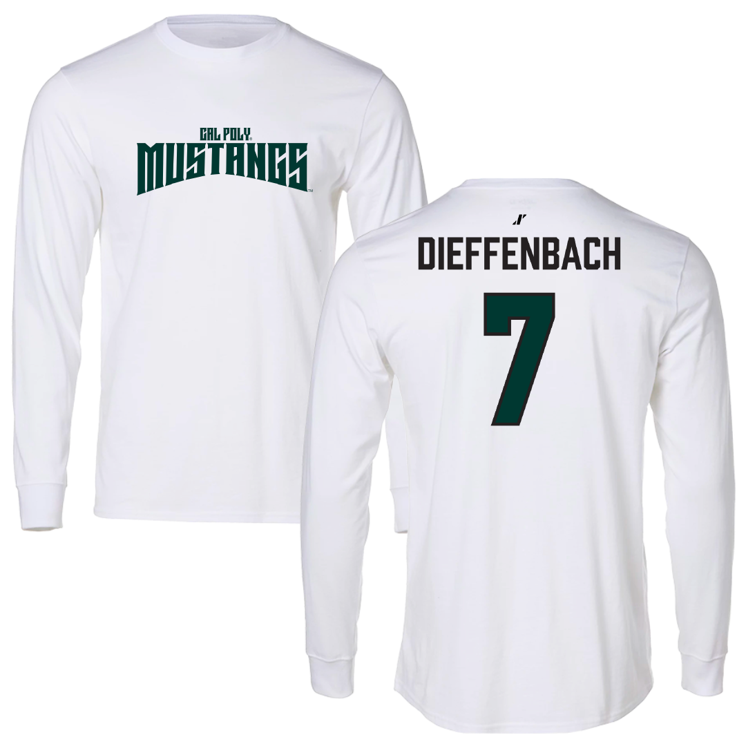 Cal Poly Football White Classic Performance Long Sleeve - #7 Ty Dieffenbach