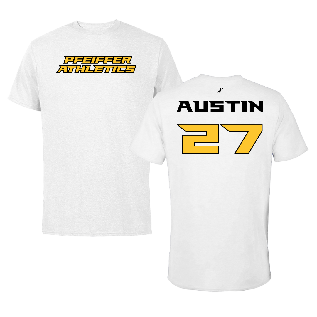 Pfeiffer University Baseball White Tee - #27 Caleb Austin