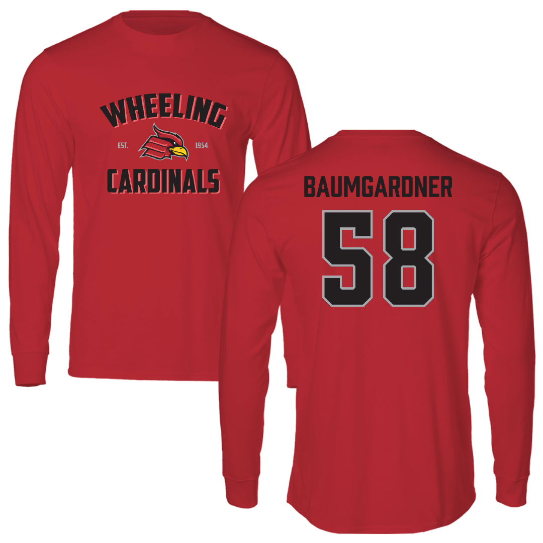 Wheeling University Football Red General Performance Long Sleeve - #58 Mason Baumgardner