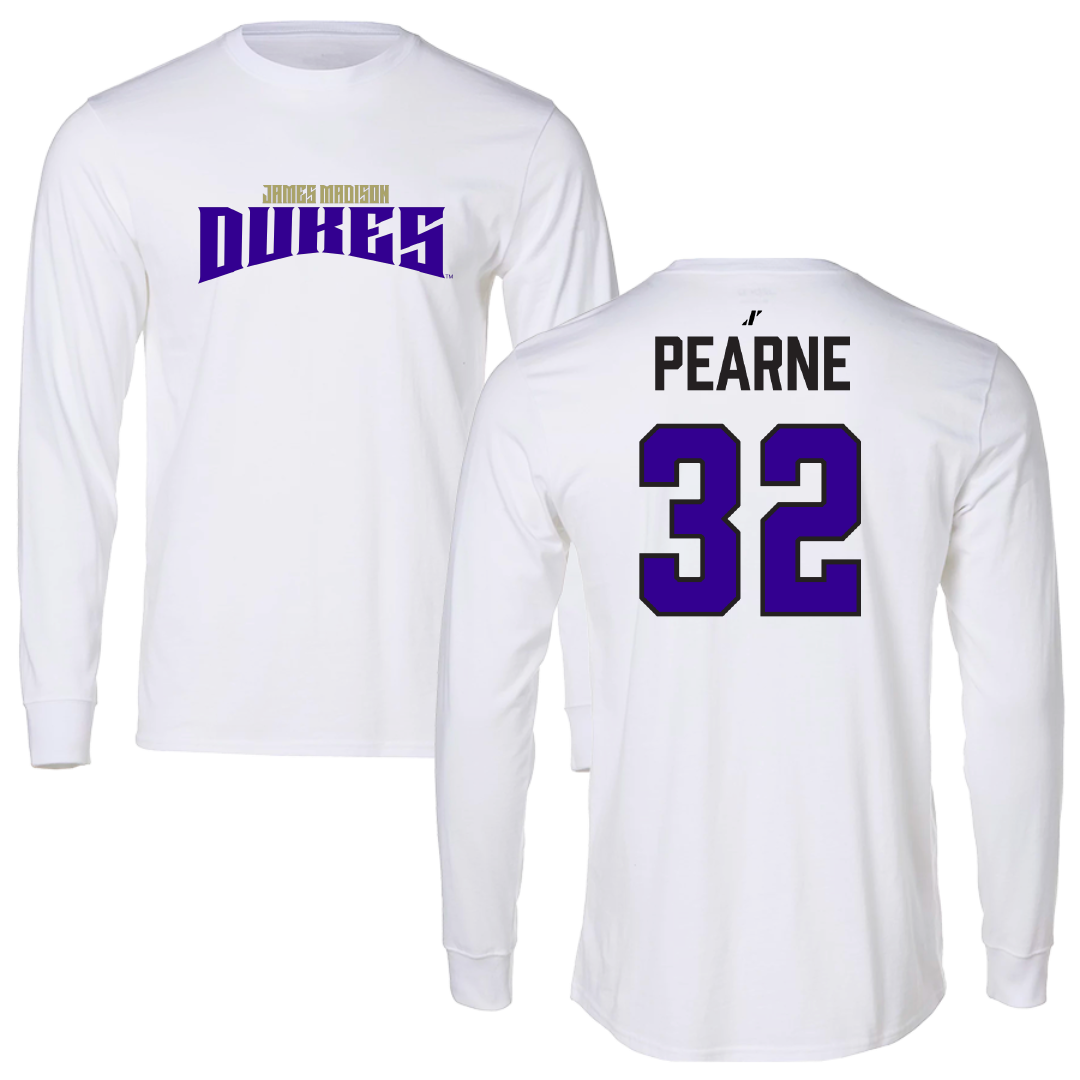James Madison University Baseball White Classic Performance Long Sleeve - #32 Sam Pearne