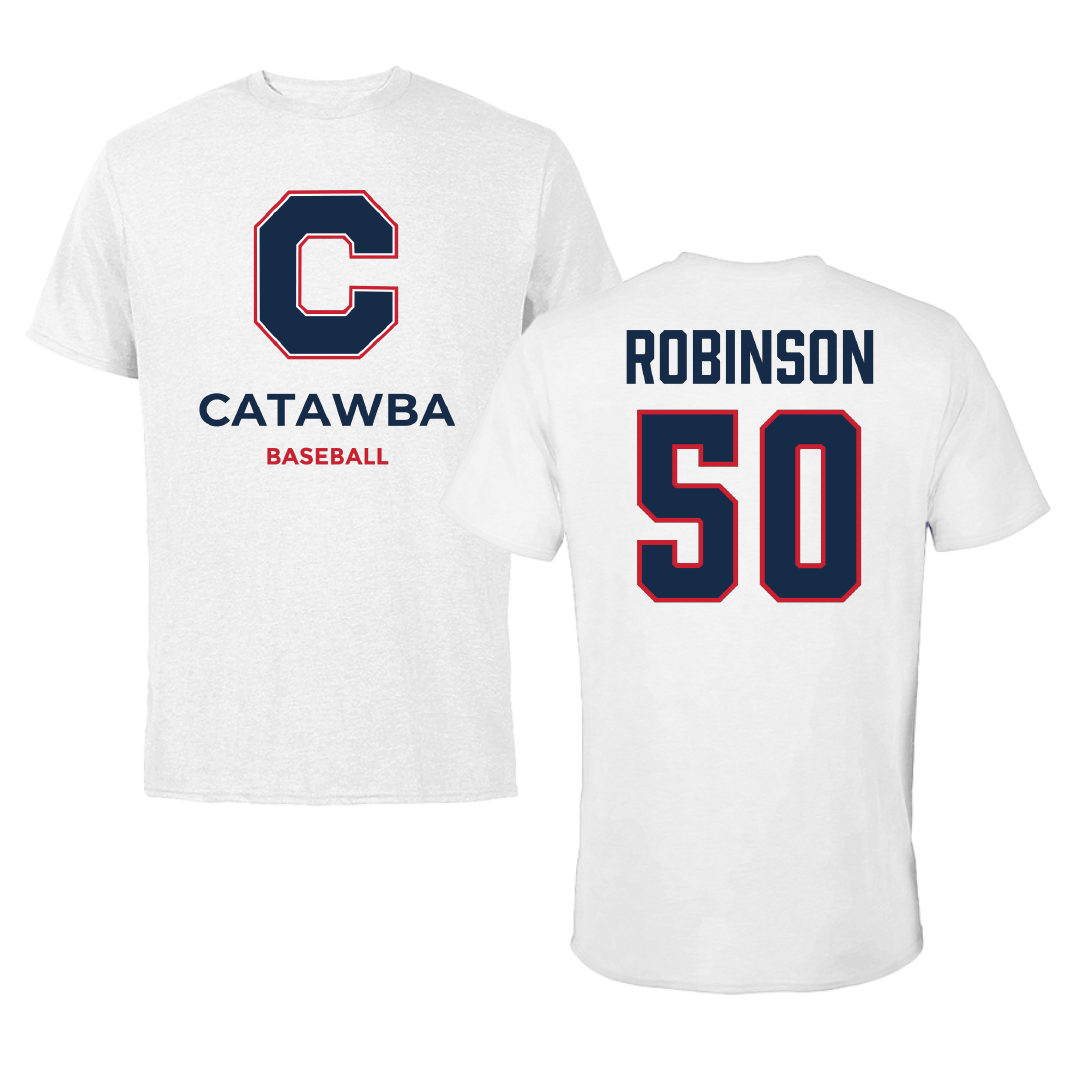 Catawba College Baseball White Performance Tee - #50 Owen Robinson