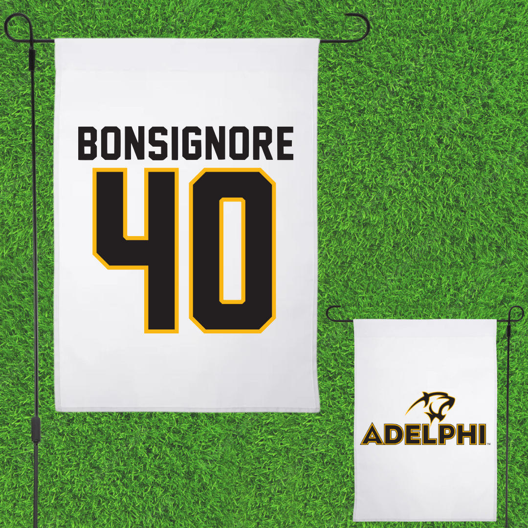 Adelphi University Baseball White Garden Flag - #40 Tyler Bonsignore