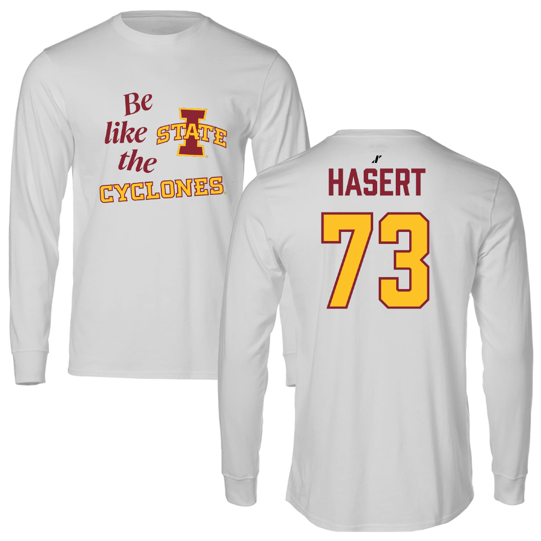 Iowa State University Football Light Gray Be Like Us Long Sleeve - #73 Deylin Hasert