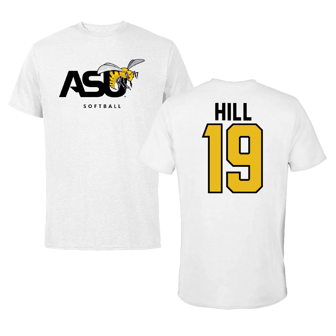 Alabama State University Softball White ASU Tee - #19 Kaitlyn Hill