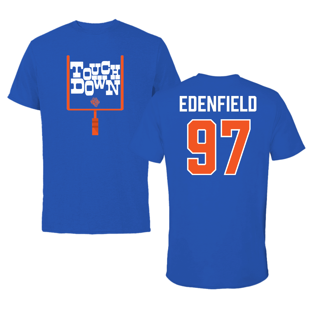 Savannah State University Football Blue Touchdown Performance Tee - #97 Lucas Edenfield
