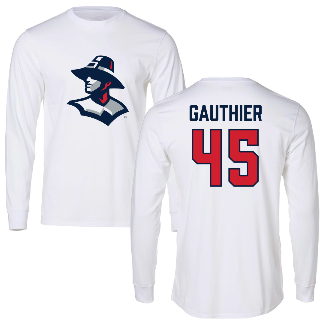 New England College Football White Performance Long Sleeve - #45 Milo Gauthier