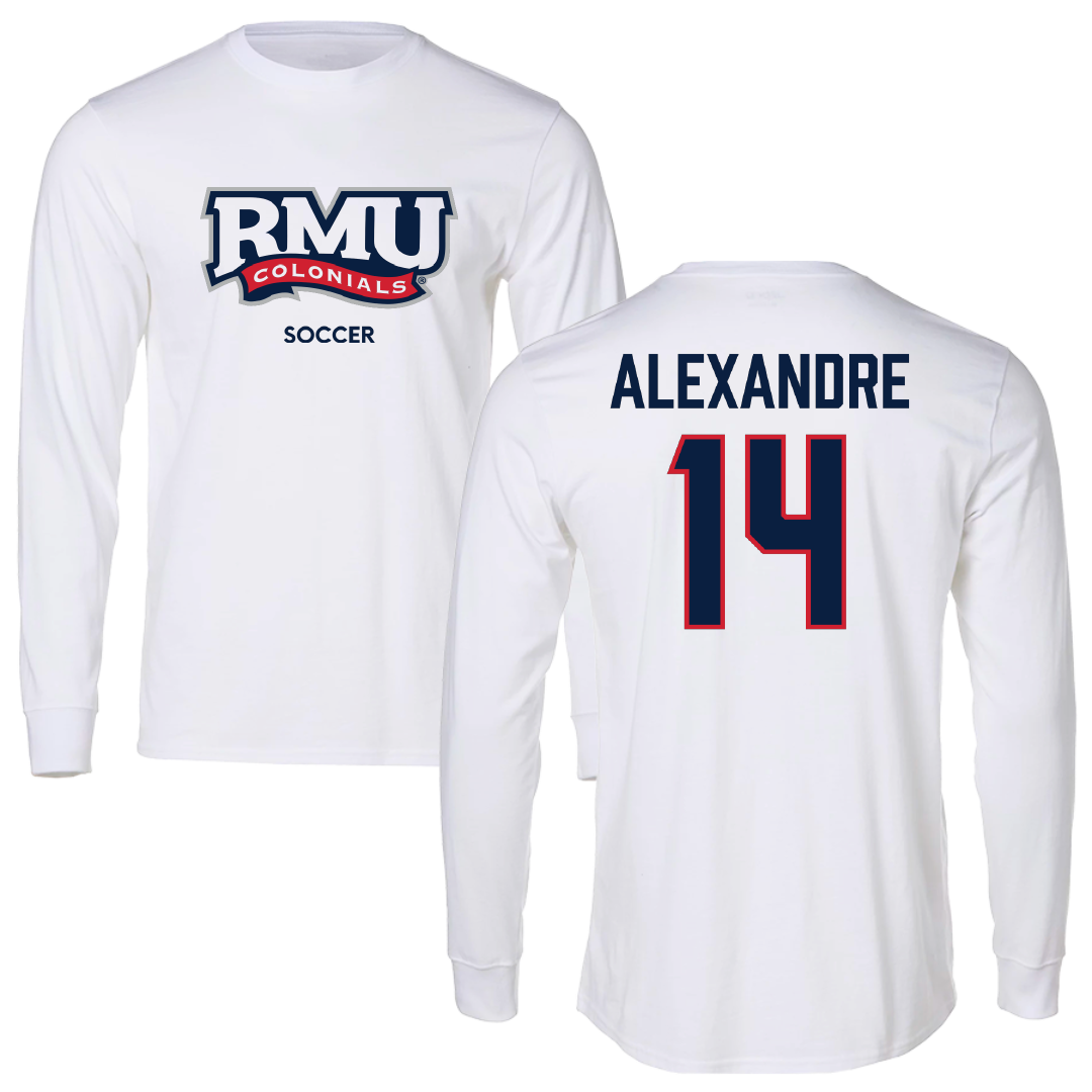 Robert Morris University Soccer (M) White Mascot Long Sleeve - #14 Chase Alexandre