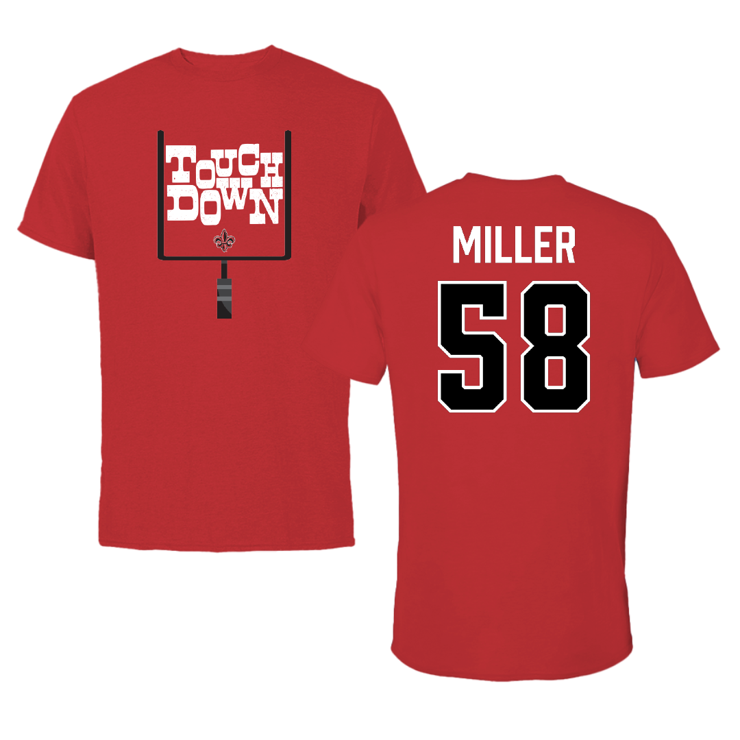 University of Louisiana at Lafayette Football Red Touchdown Tee - #58 Grant Miller