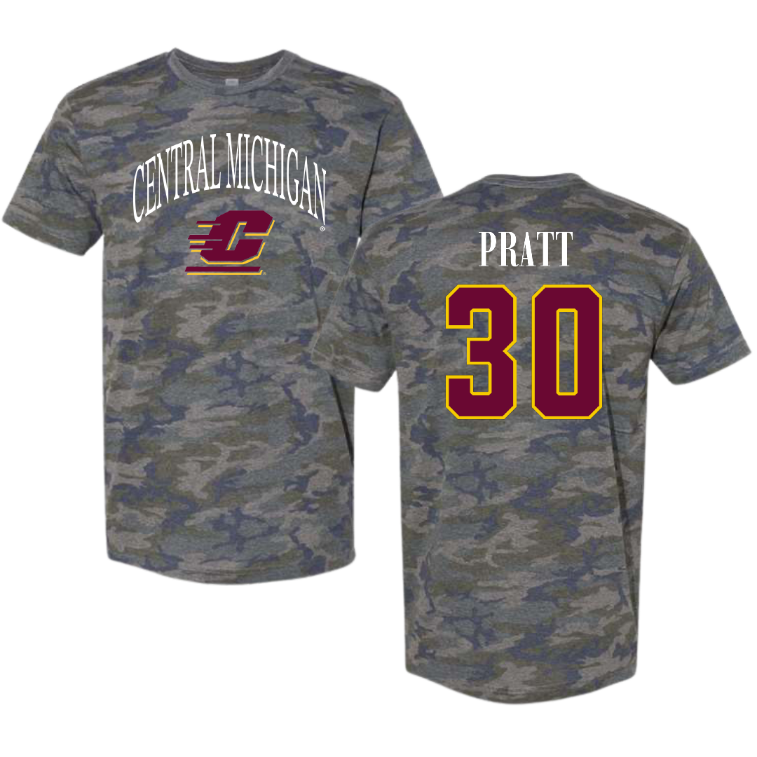Central Michigan University Football Vintage Camo Tee - #30 Ben Pratt