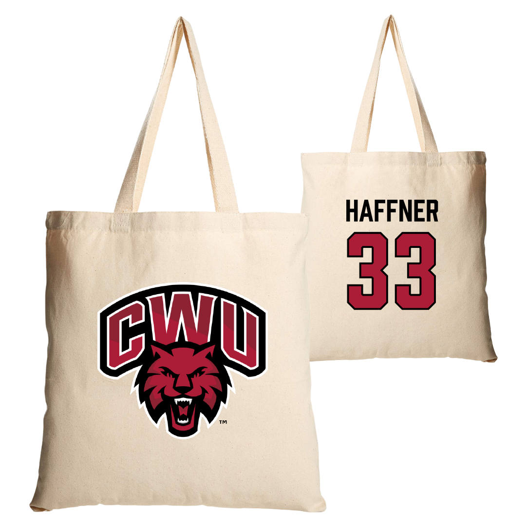 Central Washington University Baseball Tan Canvas Tote Bag - #33 Kaden Haffner