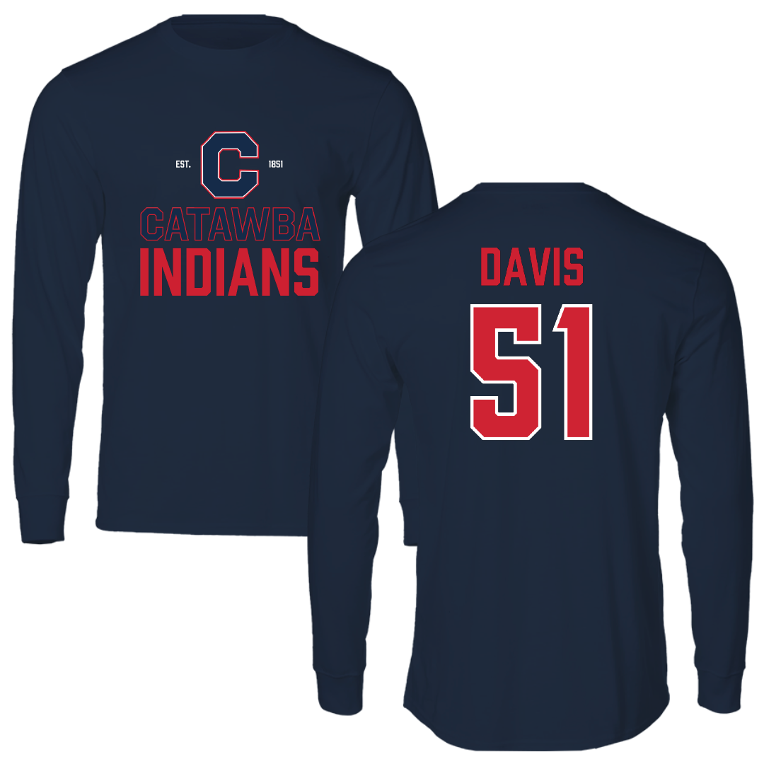 Catawba College Football Navy General Performance Long Sleeve - #51 Joshua Davis