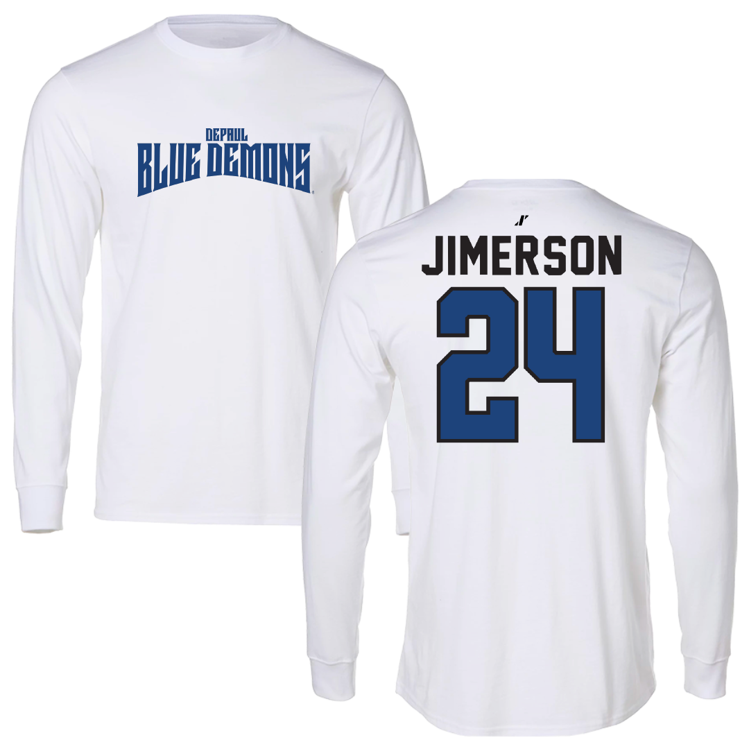 DePaul University Soccer White Classic Long Sleeve - #24 Evan Jimerson