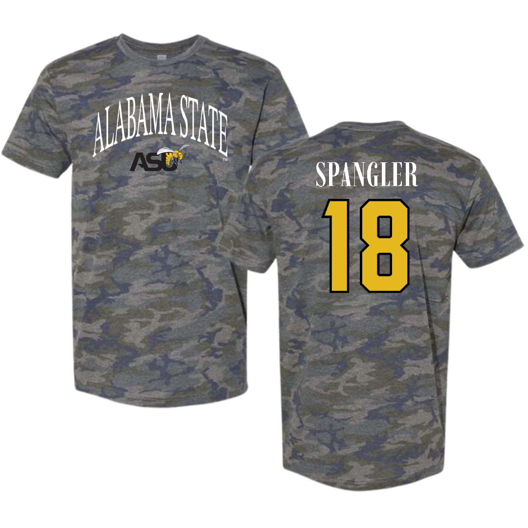 Alabama State University Flag Football Vintage Camo Tee - #18 Camryn Spangler