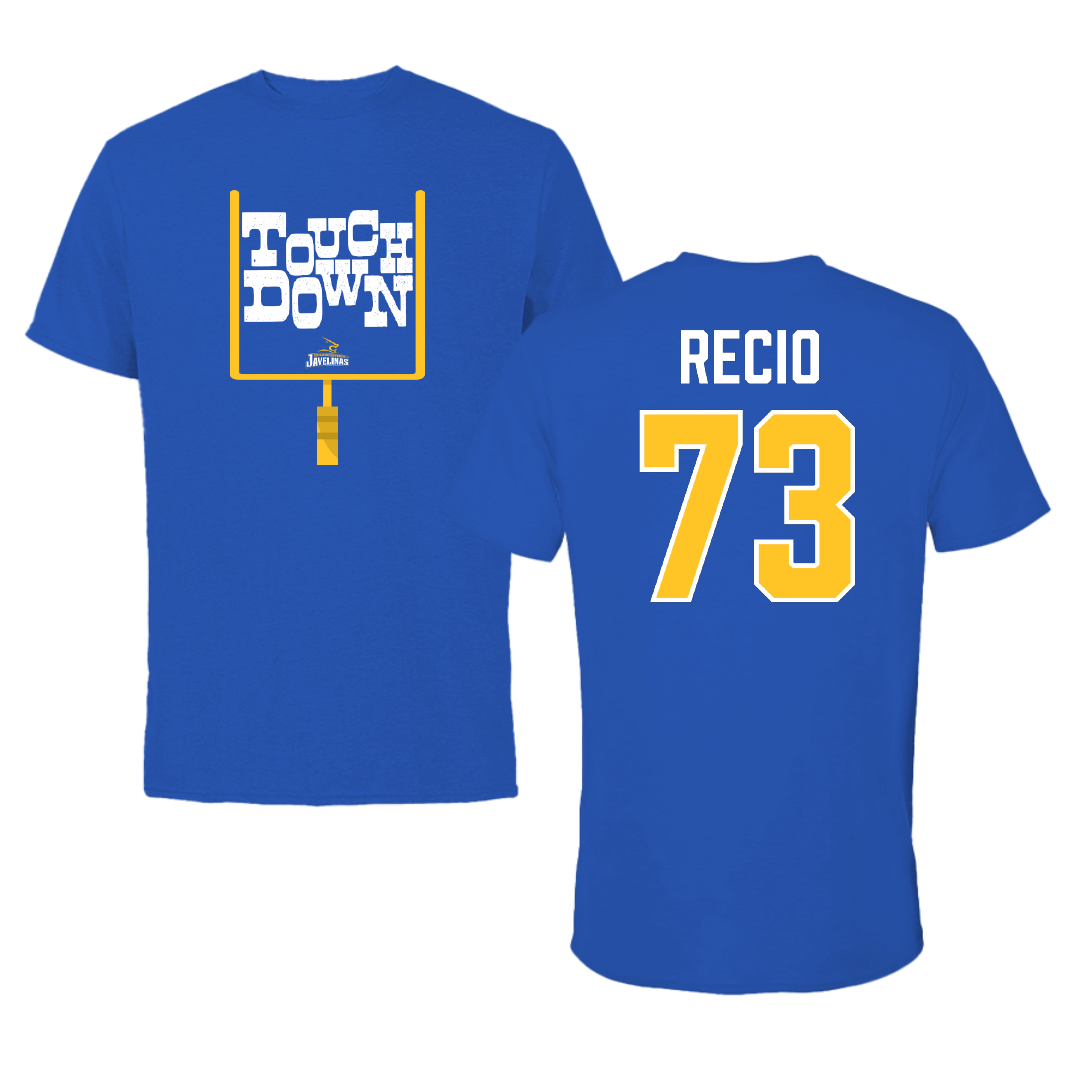 Texas A&M University-Kingsville Football Blue Touchdown Performance Tee - #73 Rafael Recio