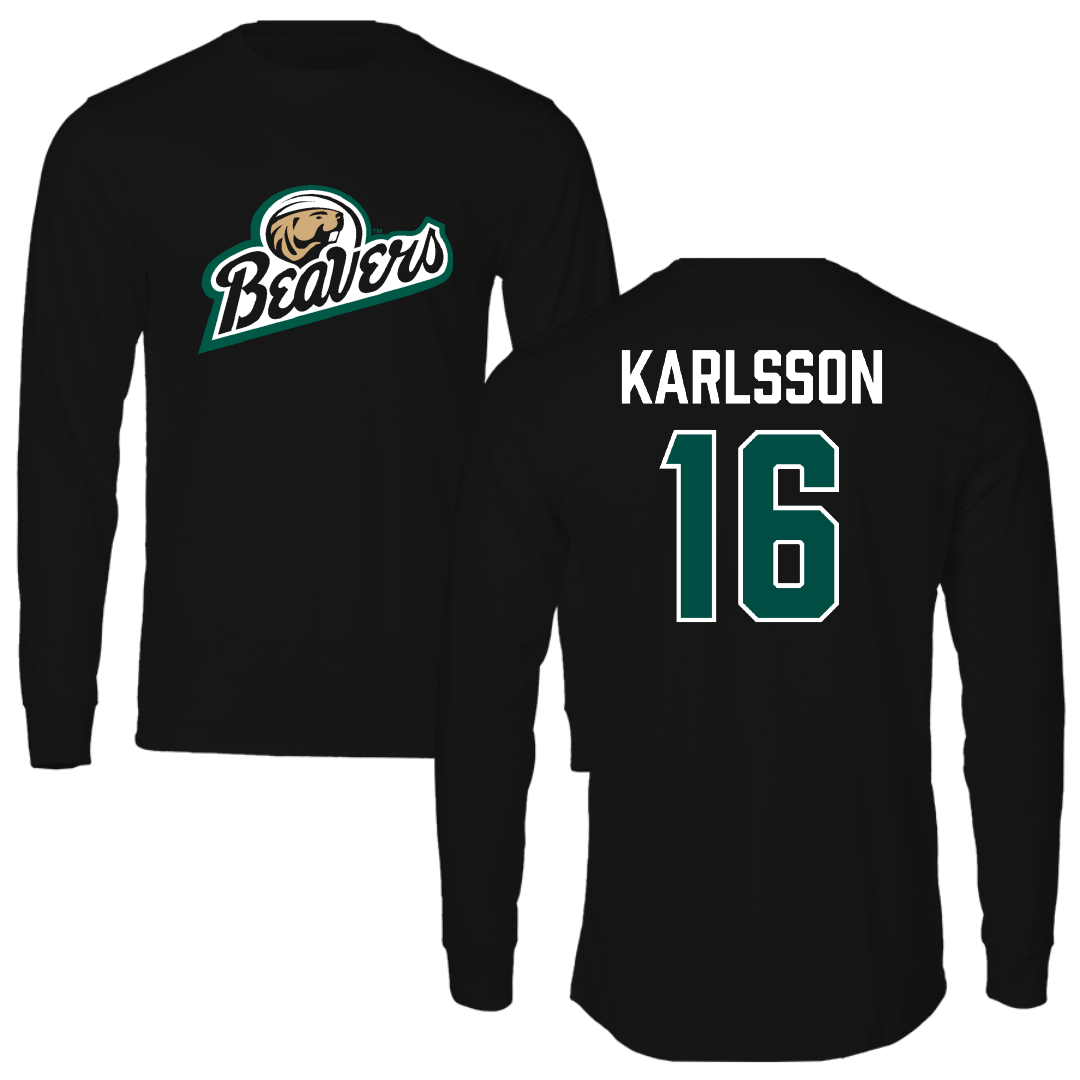 Bemidji State University Ice Hockey (M) Black Performance Long Sleeve - #16 Oscar Karlsson