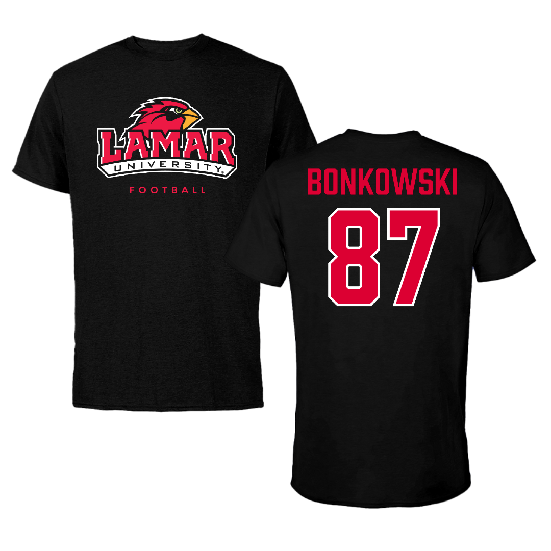Lamar University Football Black Tee - #87 Tyler Bonkowski