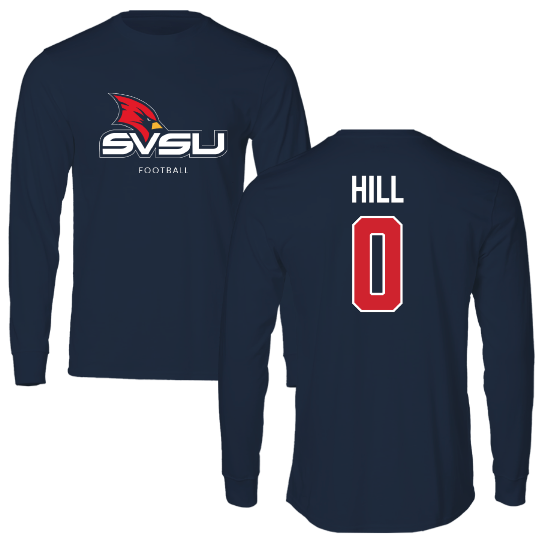 Saginaw Valley State University Football Navy Long Sleeve - #0 Tyree Hill
