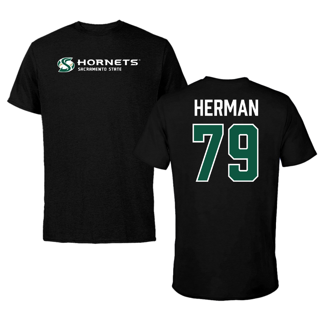 Sacramento State University Football Black Tee - #79 Jordan Herman