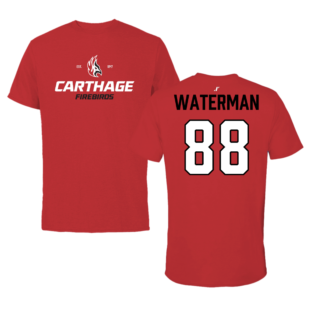 Carthage College Football Red General Performance Tee - #88 Matthew Waterman
