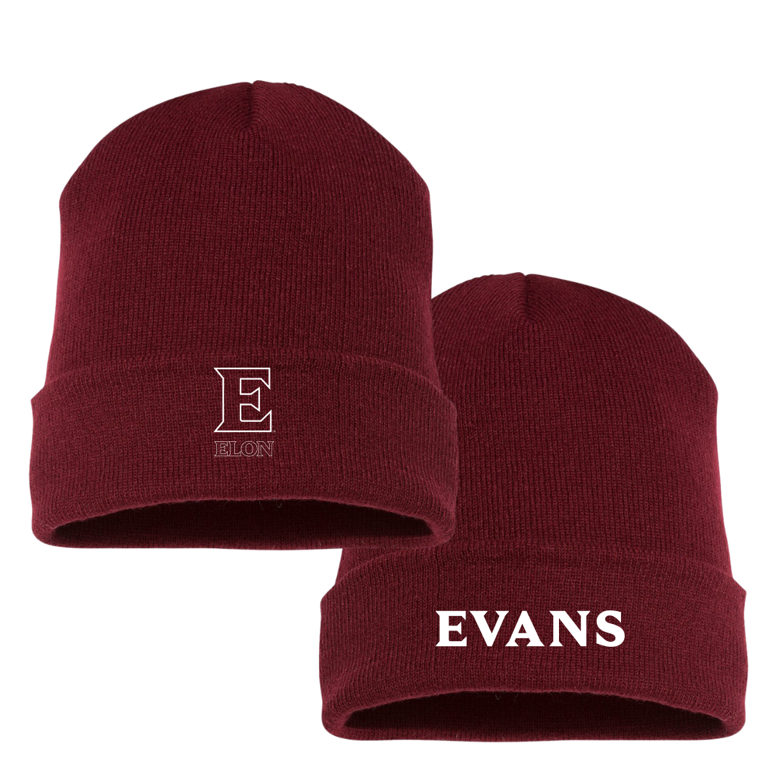 Elon University Baseball Maroon Beanie - #37 Charlie Evans