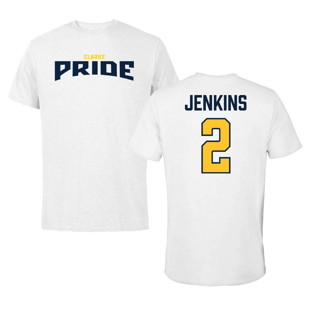 Clarke University Football White Classic Tee - #2 Jasper Jenkins
