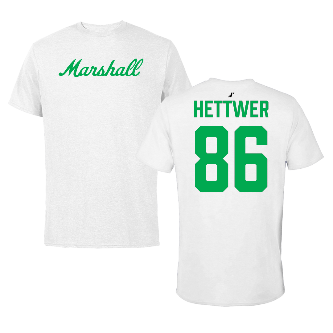 Marshall University Football White Performance Tee - #86 Brandon Hettwer