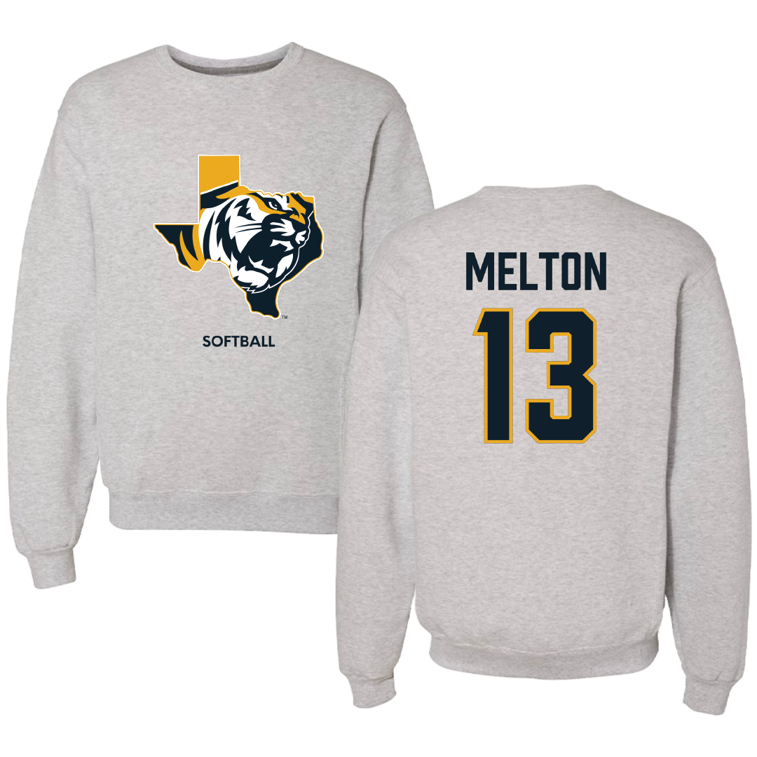 East Texas Baptist University Softball Light Gray Crewneck - #13 Madalyn Melton