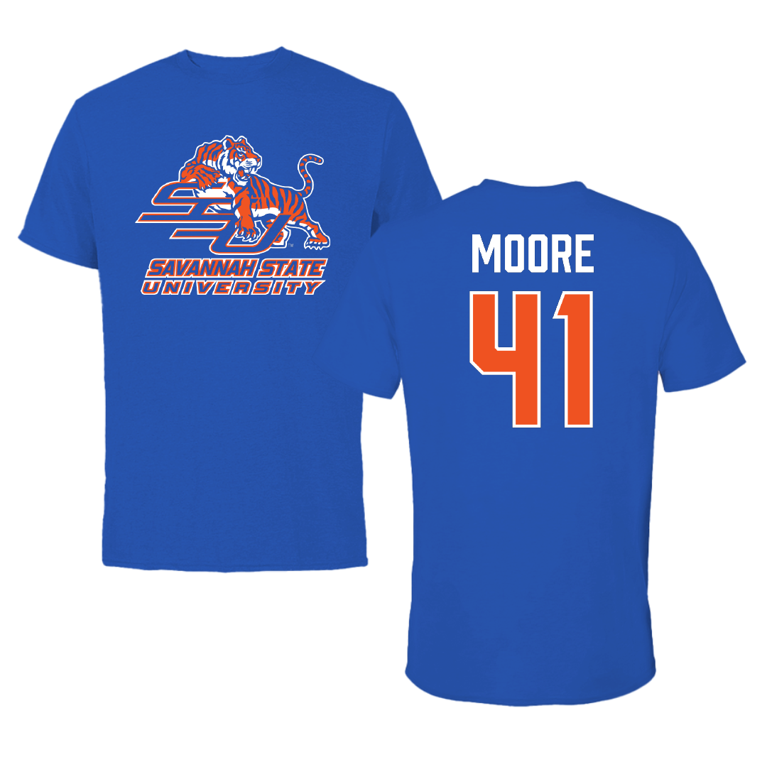 Savannah State University Football Blue Performance Tee - #41 Carlos Moore