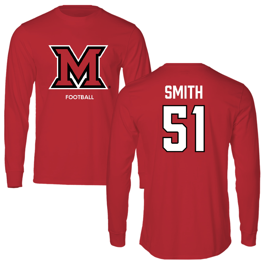 Miami University (Ohio) Football Red Performance Long Sleeve - #51 Eric Smith