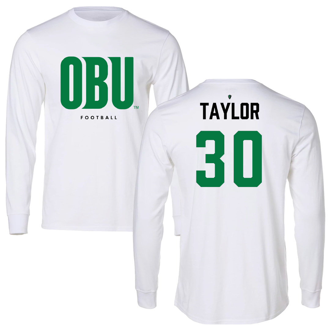 Oklahoma Baptist University Football White Performance Long Sleeve - #30 Tainique Taylor