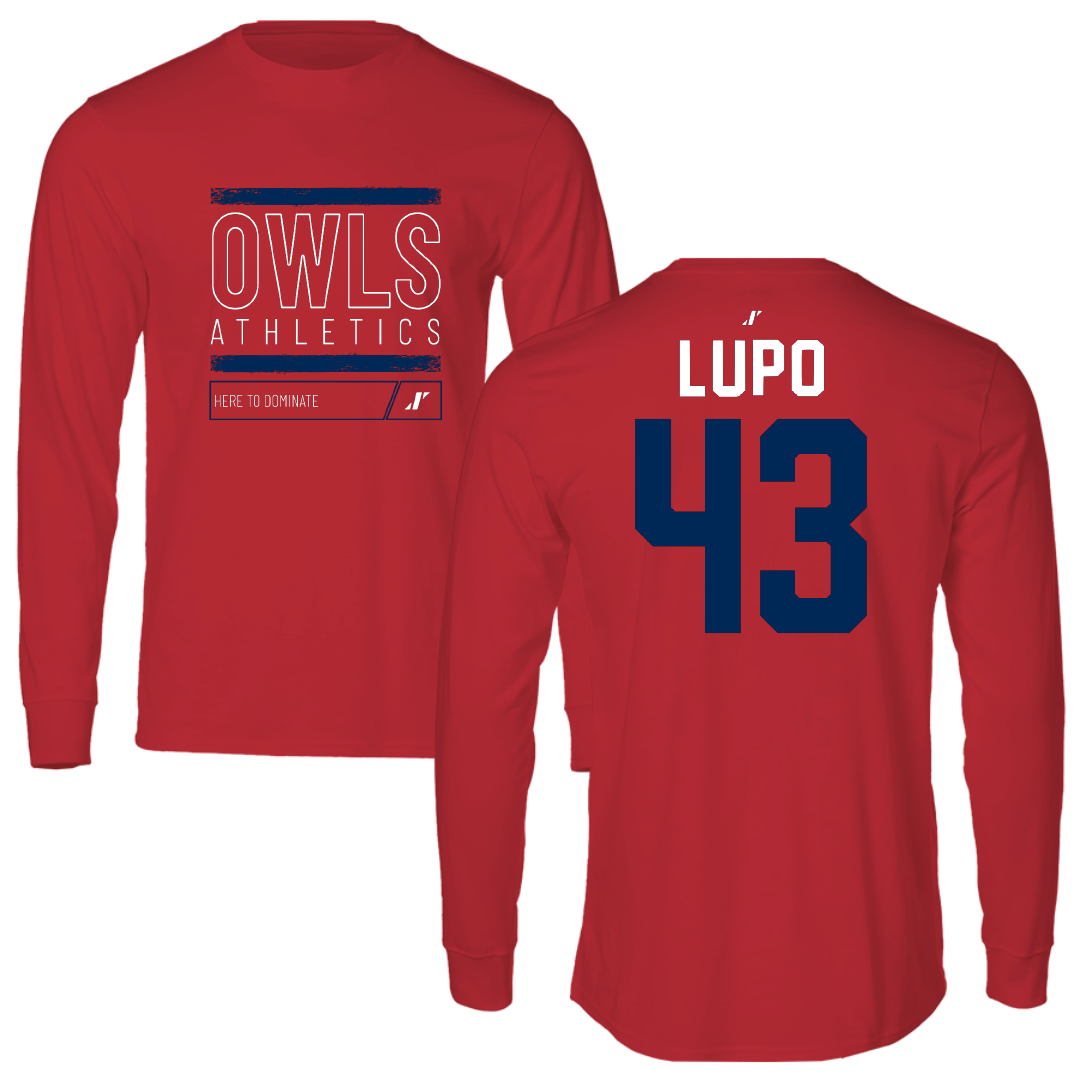 Florida Atlantic University Football Red Dominate Performance Long Sleeve - #43 Logan Lupo