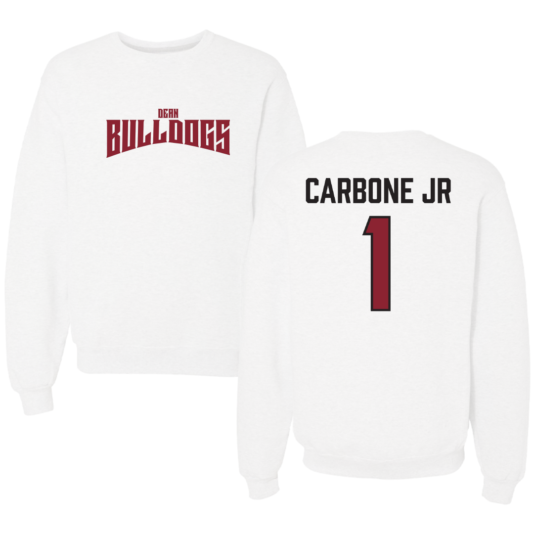 Dean College Lacrosse White Classic Crewneck - #1 Chris Carbone Jr