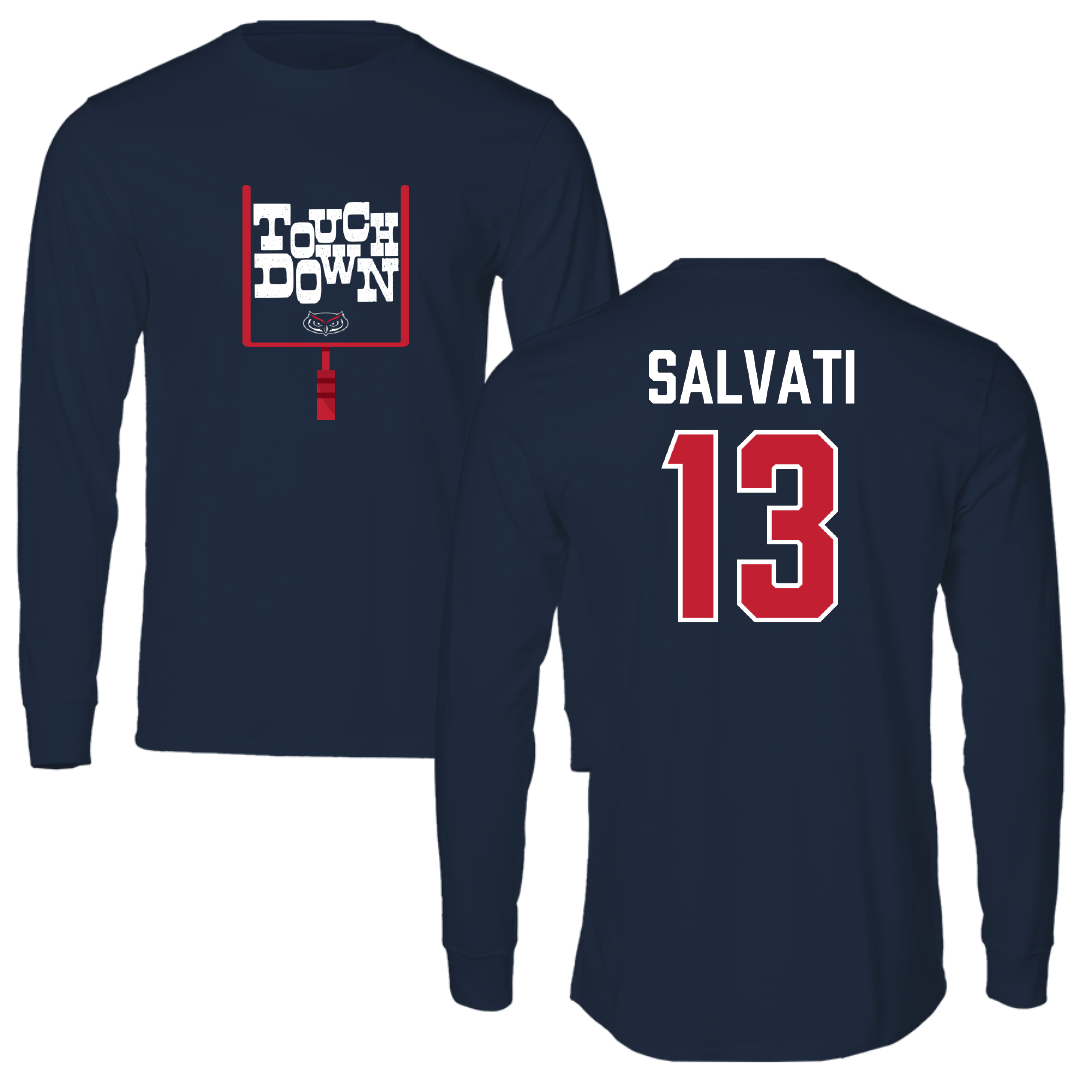 Florida Atlantic University Football Navy Touchdown Performance Long Sleeve - #13 August Salvati
