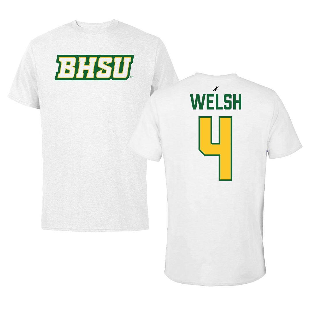 Black Hills State University Football White Tee - #4 Izaya Welsh