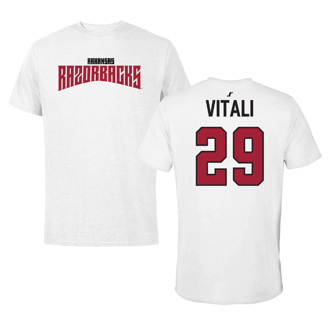 University of Arkansas Soccer White Classic Performance Tee - #29 Evie Vitali
