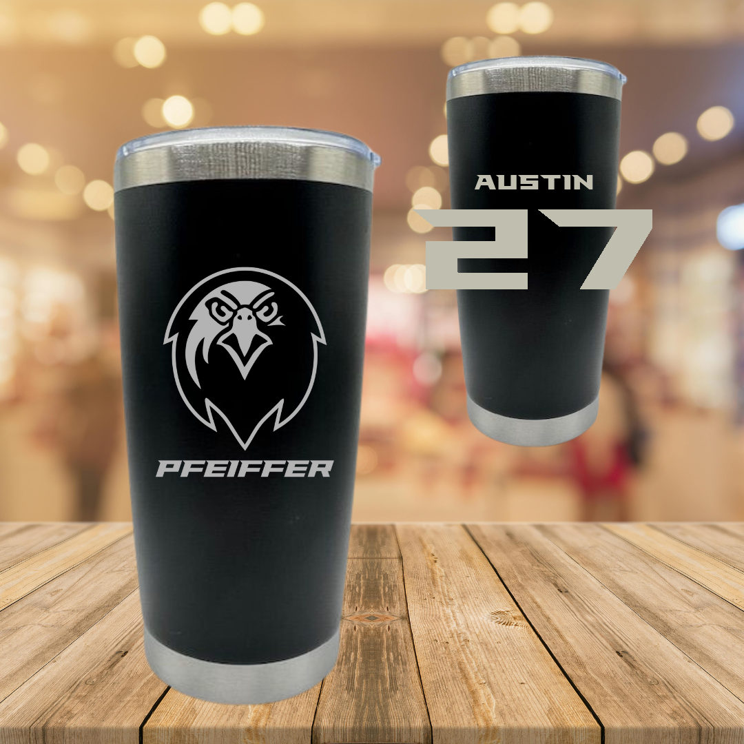 Pfeiffer University Baseball Black Stainless Steel Tumbler - #27 Caleb Austin